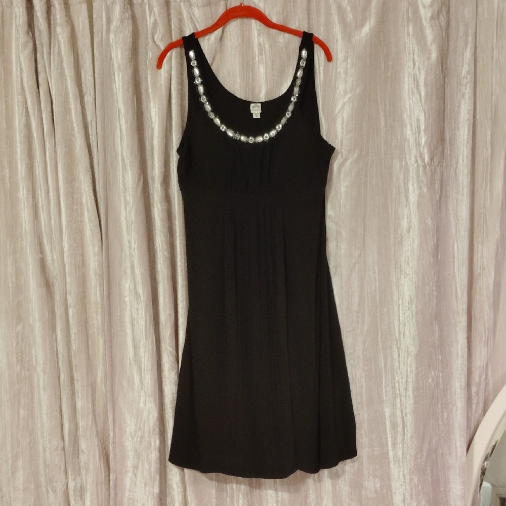 Signature by Sangria Black Mini Dress with Silver Details